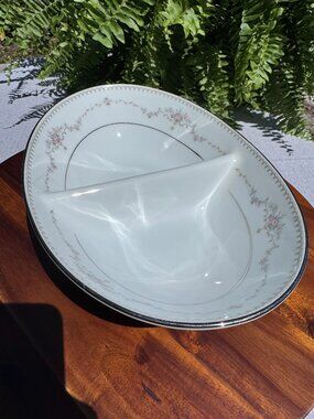Vintage Noritake Fairmont 6102 Divided Serving Dish - Pink Rose & Platinum Trim
